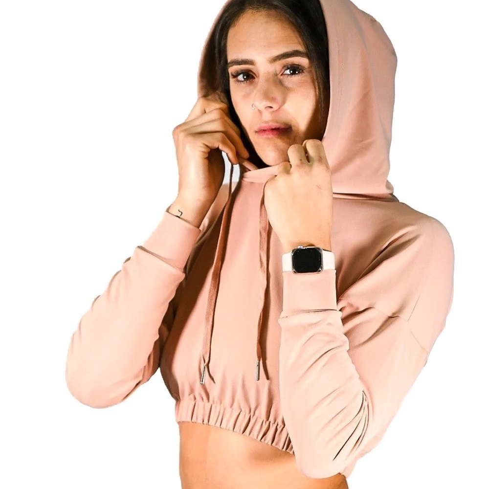 TYC TIL YOU COLLAPSE premium scrunch crop hoodie XS pink/ peach